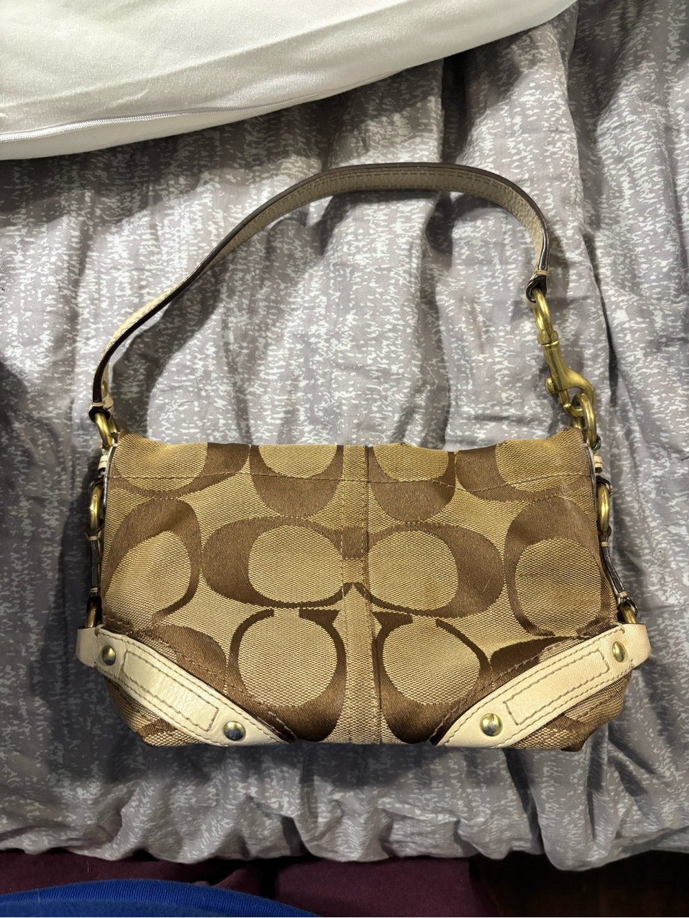 Coach Canvas Shoulder Bag in Tan and Brown